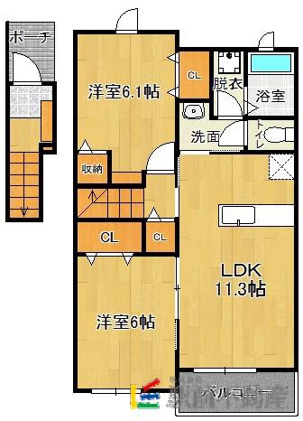 ゼロスタイルケイ(2LDK/2階)の間取り写真