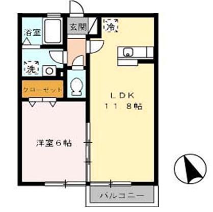 リビングタウン伏石II(1LDK/1階)の間取り写真