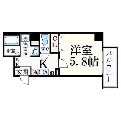 みおつくし西なんば(1K/8階)の間取り写真