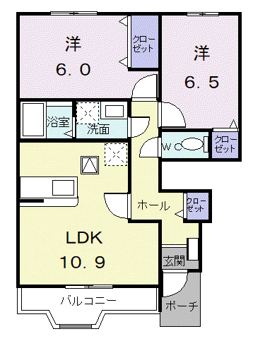 エスぺランス(2LDK/1階)の間取り写真