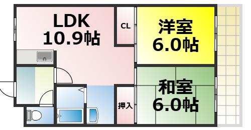 タック泉尾(2LDK/3階)の間取り写真