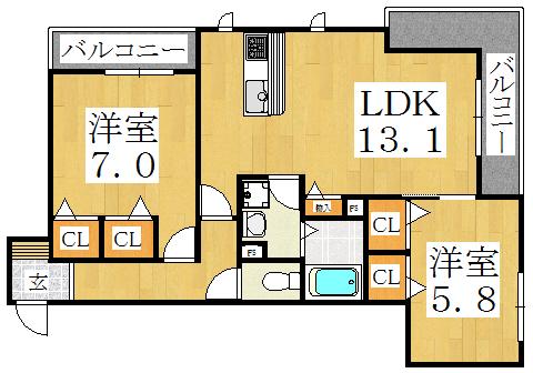シャーメゾン沢之町(2LDK/3階)の間取り写真
