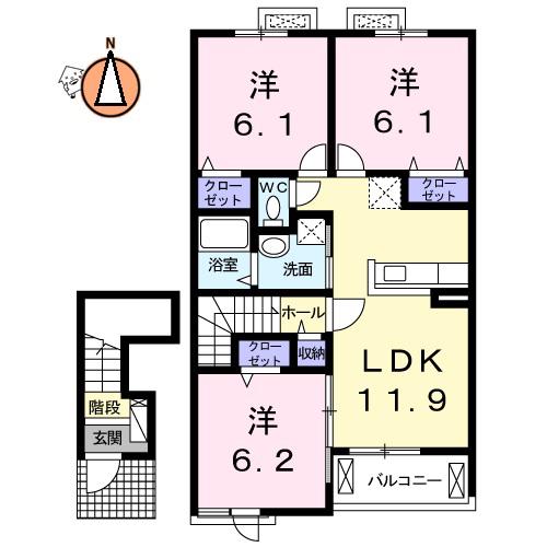 クラールプレディエA(3LDK/2階)の間取り写真