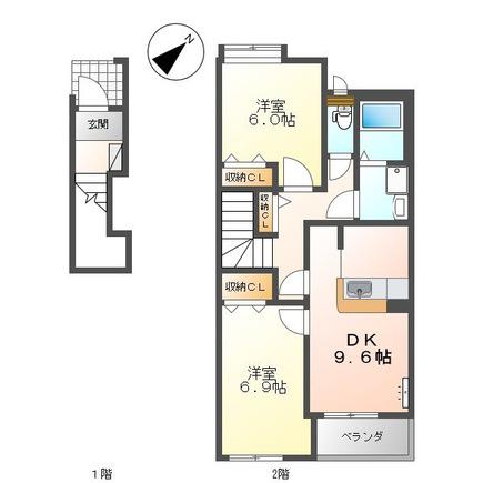 HILLS ARO(2DK/2階)の間取り写真