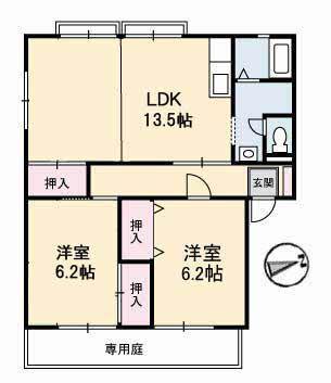 レヴールK I・II(2LDK/1階)の間取り写真