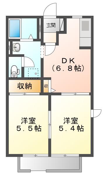フィールドパレスA(2DK/1階)の間取り写真