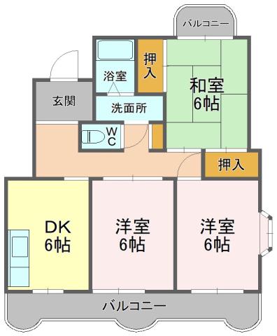 オラシオン下島 B棟(3DK/1階)の間取り写真