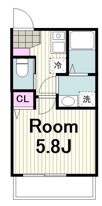 エクレール鴨居II(1K/1階)の間取り写真