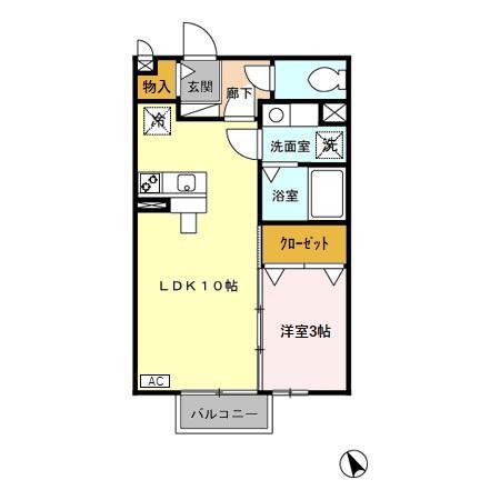 モナリエJ(1LDK/2階)の間取り写真