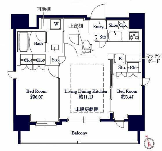 GRAN PASEO八丁堀IIGRAN PASEO八丁堀II(2LDK/11階)の間取り写真