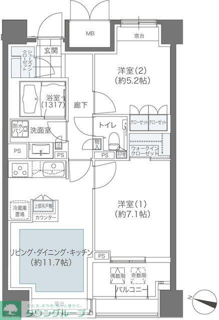 メゾンカルム本郷(2LDK/12階)の間取り写真