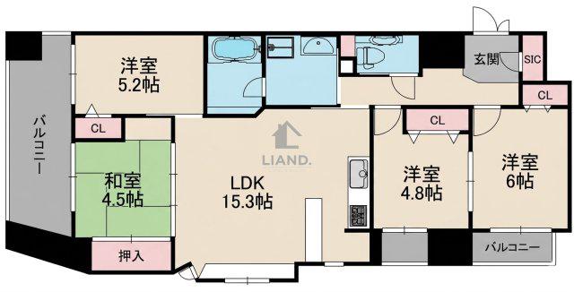 アクロス天神センタープラザ(4LDK/4階)の間取り写真
