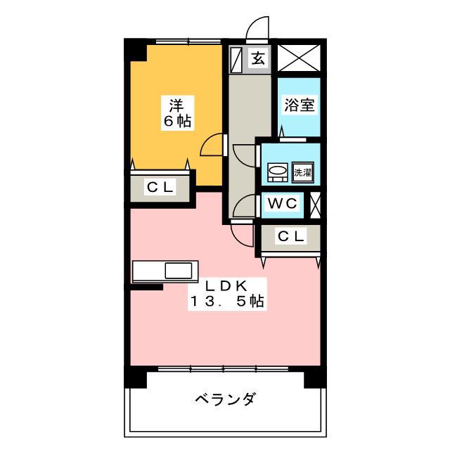 長良パークマンション(1LDK/4階)の間取り写真
