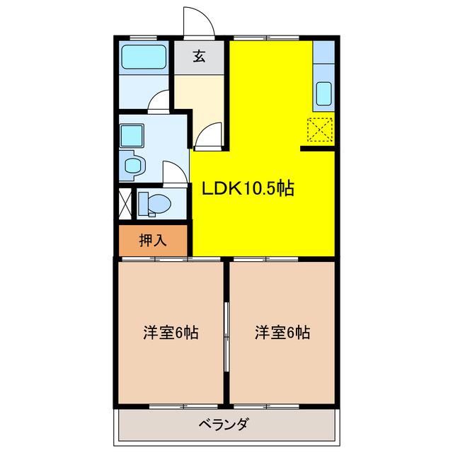 グリーンハイツA(2LDK/2階)の間取り写真