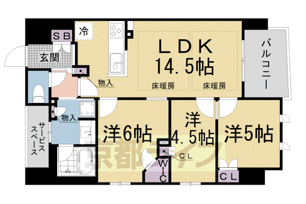 ジオ山科椥辻サウス(3LDK/8階)の間取り写真
