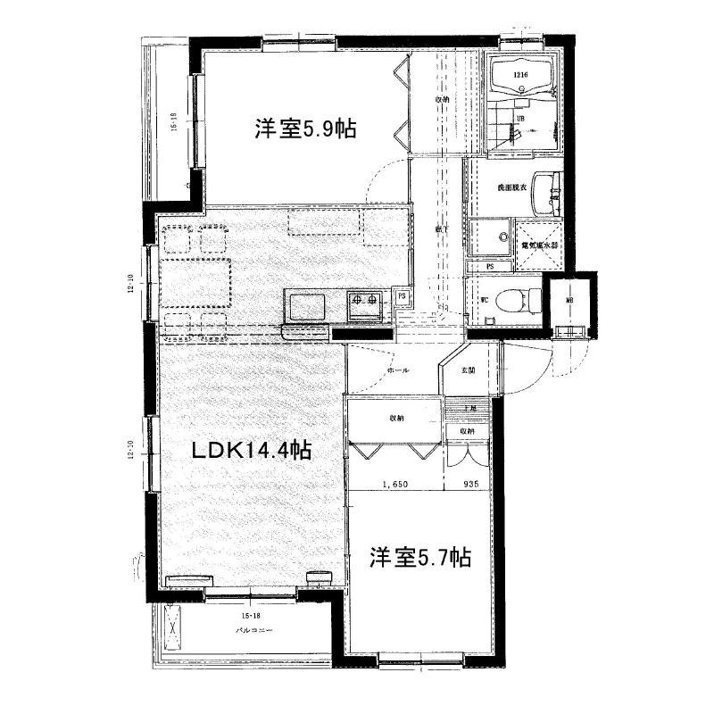 RE・EARTHマンション柏崎(2LDK/3階)の間取り写真