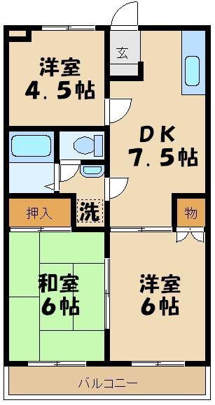リヴスクウエアB棟(3DK/3階)の間取り写真