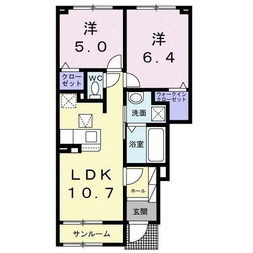 トゥルース B(2LDK/1階)の間取り写真