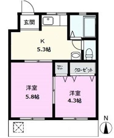 宝ハイツ(2K/1階)の間取り写真