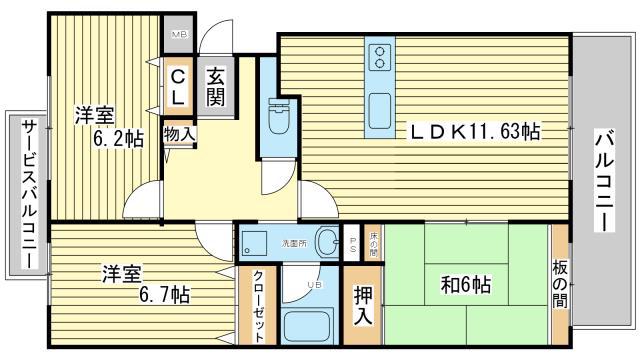 ツインピア(3LDK/4階)の間取り写真