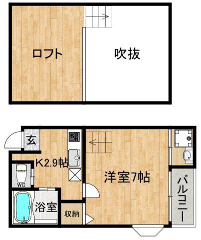 ペルメッソ井尻(1K/2階)の間取り写真