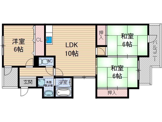 マンションアメニティPARTⅡ(3LDK/2階)の間取り写真
