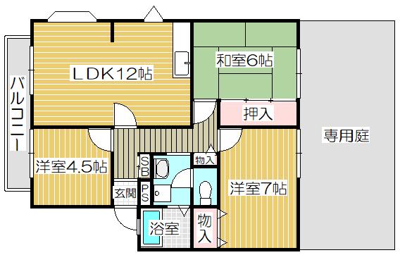 サンビレッジ藤(3LDK/1階)の間取り写真