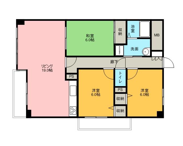 パークビュー四ツ池(3LDK/2階)の間取り写真