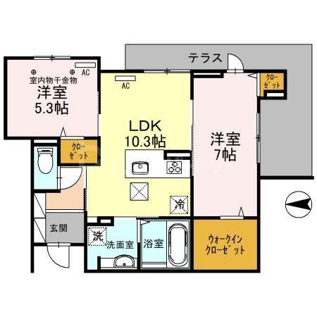 JR武蔵野線 吉川駅 徒歩13分 3階建 築3年(2LDK/1階)の間取り写真