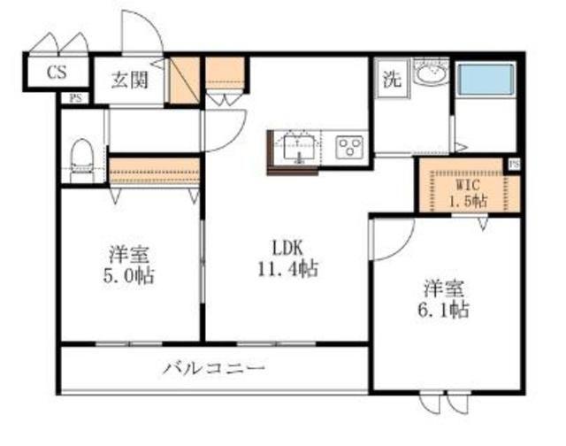 第Vマルカワ(2LDK/2階)の間取り写真