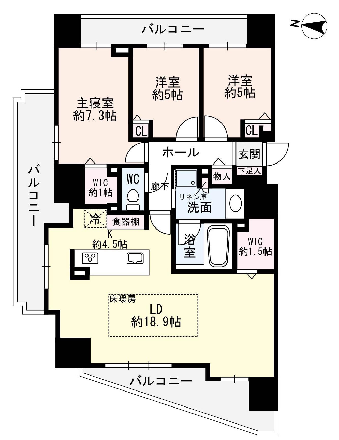 プレミスト植物園北2条(3LDK/13階)の間取り写真