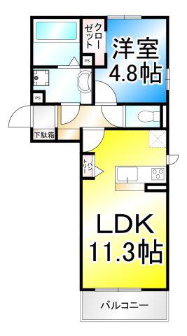 トリシア中御所(1LDK/3階)の間取り写真