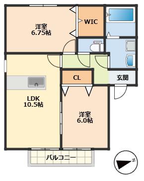 セジュール四季B棟(2LDK/2階)の間取り写真