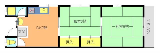 塩屋グリーンハイツ1(2DK/2階)の間取り写真