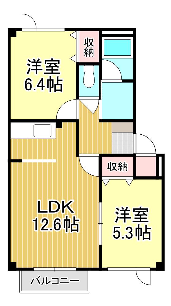 カーサ・セレス(2LDK/2階)の間取り写真