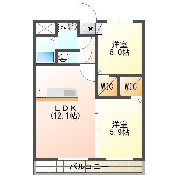 メルローズ札元(2LDK/3階)の間取り写真