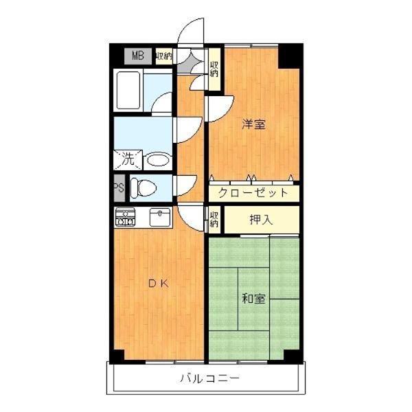 ルフレ中野(2DK/1階)の間取り写真