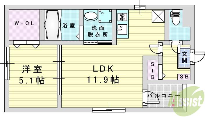 グランツ上新庄(1LDK/3階)の間取り写真