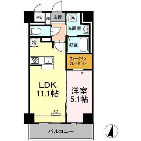 メゾン ド ウミライ松江駅前(1LDK/9階)の間取り写真