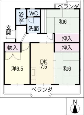 ハイツ梅坪(3DK/1階)の間取り写真