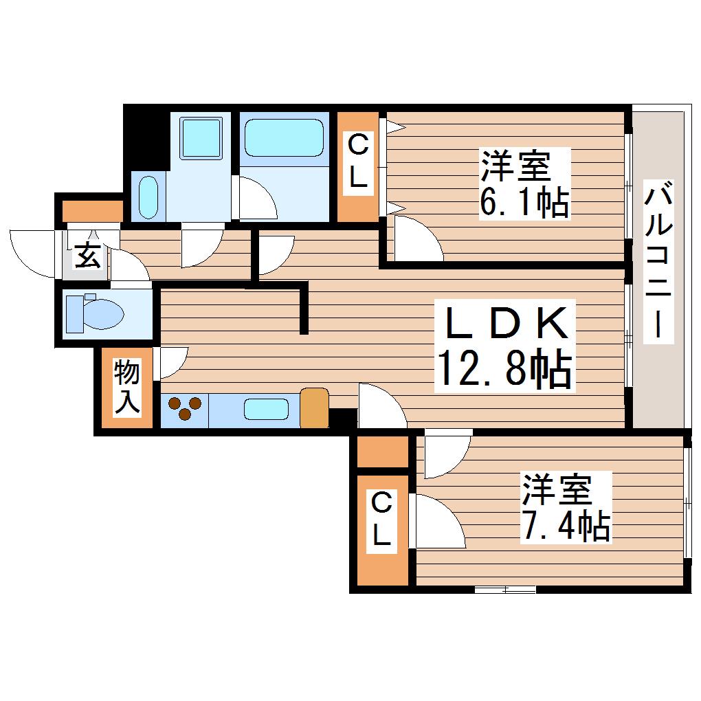 プライムアーバン仙台五橋(2LDK/6階)の間取り写真