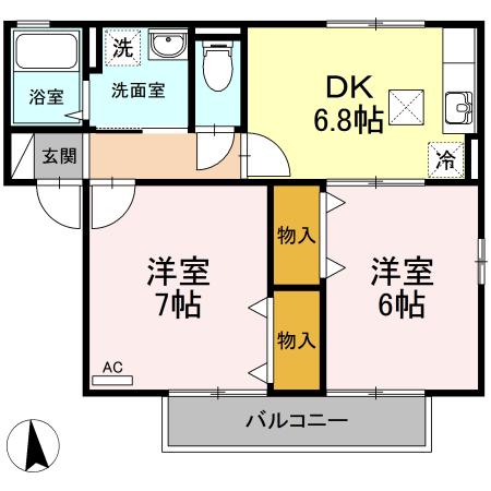 ブルーモンターニュ(2DK/1階)の間取り写真