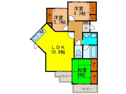 エスタ雲雀丘(3LDK/2階)の間取り写真
