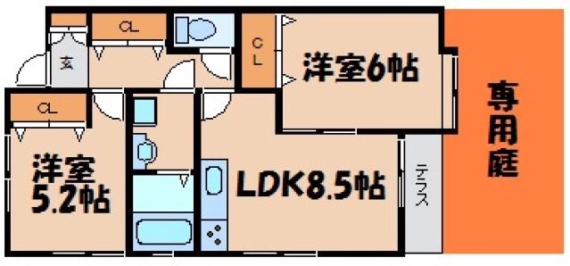 ムーンパディ船越(2LDK/1階)の間取り写真