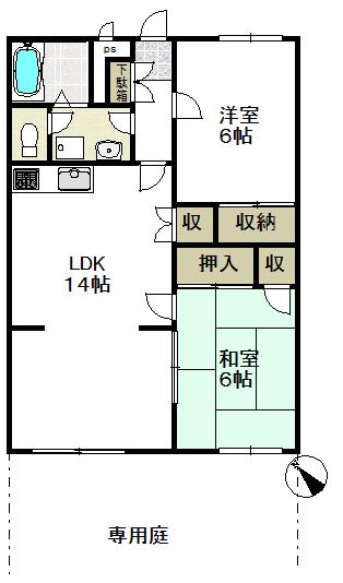 フィルコート瀬戸口I 2LDK・P2台可(2LDK/1階)の間取り写真