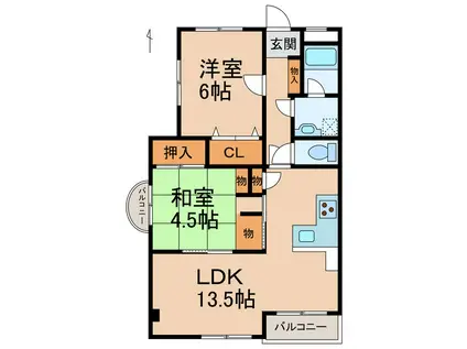 ブレスベル小二里(2LDK/3階)の間取り写真