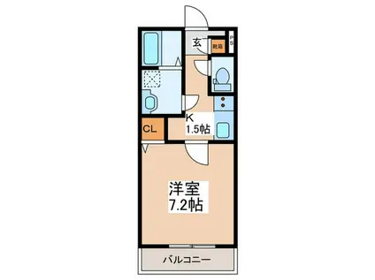 ジーメゾン海老名(1K/2階)の間取り写真