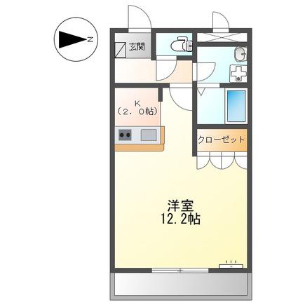 ミレニアムハイツ熊本(1K/2階)の間取り写真