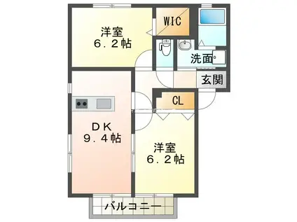 グランディアコートA(2LDK/2階)の間取り写真