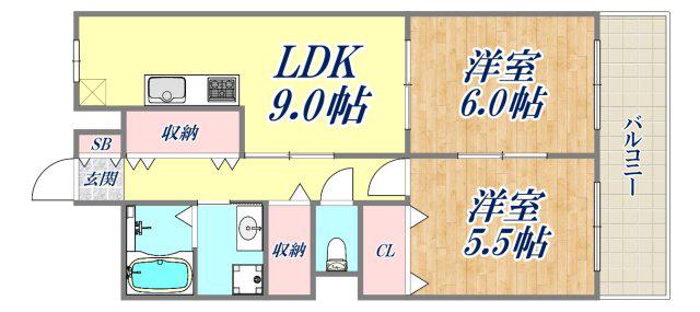 アネックス古結2(2LDK/4階)の間取り写真